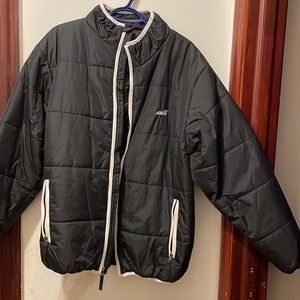 Avia black puffer jacket with white piping. Front zip with 2 side pockets.